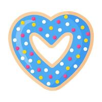 Valentine's Day heart shaped blue donut with icing and pastry topping. vector