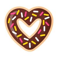 Donut de chocolate en forma de corazón de san valentín con glaseado. vector