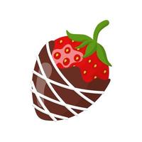 Glazed sweet strawberry in white and dark chocolate vector