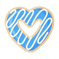 Donut azul en forma de corazón de san valentín con glaseado. vector
