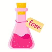 Love potion in pink triangle bottle for the wedding or Valentine Day. vector