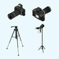 Professional photographer camera equipment isometric vector