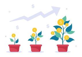 Money Tree of Financial Business Investment Profit Flat Design Vector Illustration with Dollar Banknotes and Golden Coins for Poster or Background