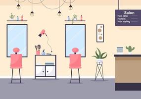 Beauty Salon Interior Flat Design Illustration There is Furniture, Table, Chairs, Bathtub, Mirror or Hairdryer for Washing, Manicure Pedicure, Cutting Hair and Make up vector