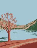 Spring Valley State Park with Eagle Valley Reservoir in Eastern Nevada USA WPA Poster Art vector