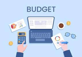 Budget Financial Analyst to Managing or Planning Spending Money at Checklist on Clipboard, Calculator and Calendar Background Vector Illustration