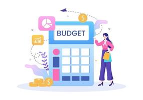 Budget Financial Analyst to Managing or Planning Spending Money at Checklist on Clipboard, Calculator and Calendar Background Vector Illustration