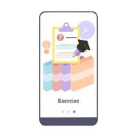 Online test, exam, exercise, quiz, final test mobile app onboarding screen. Menu vector banner template for interface UX, UI GUI screen mobile development. Website design 3D isometric illustration.