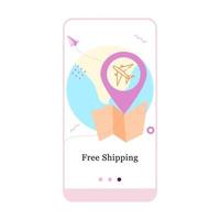 Vector illustration of Free Delivery Service, Free Shipping and Fast Delivery on the onboarding app screen and web concept. Interface UX, UI GUI screen template for app smart phone or web site banner.