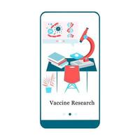 Application design for Vaccine Laboratory, Vaccine Research and Vaccination, Medical Research. UI onboarding screen design. Isometric onboard mobile app template page. Modern flat vector illustration.