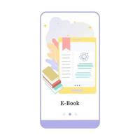 Online library, e-book, online literature, encyclopedia, online bookstore mobile app onboarding screen. Menu vector banner template for interface UX, UI GUI screen mobile development illustration.