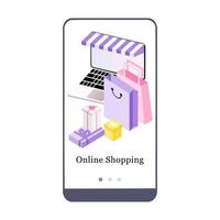 Vector illustration of online store promotion, e-commerce, and add to chart on the onboarding app screen and web concept. Interface Online Shopping UX, UI GUI screen template for smart phone or web.