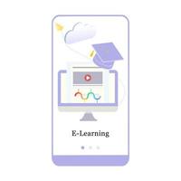 educación en línea, e-learning, pantalla de incorporación de la aplicación móvil de la escuela en línea. plantilla de banner de vector de menú para interfaz ux, desarrollo móvil de pantalla ui gui. diseño de sitios web ilustración plana isométrica 3d.