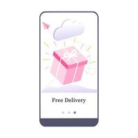 Vector illustration of Free Delivery Service, Free Shipping and Fast Delivery on the onboarding app screen and web concept. Interface UX, UI GUI screen template for app smart phone or web site banner.