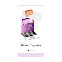 Application design for Online Doctor, Online Consultation, Virtual Doctor, Online Diagnosis. UI onboarding screen design. 3D isometric onboard mobile app template page. Modern flat vector illustration