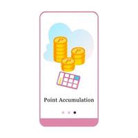 E-payment mobile app page onboarding screen. Application design for Easy Payment, Payout, Credit Card, Loan Payment, and Point Accumulation. UI on boarding screens mobile template vector illustration.