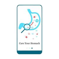 Application design for Stomach Checkup, Stomach Health Care, Care for your Stomach. UI onboarding screen design. 3D isometric onboard mobile app template page. Modern flat vector illustration