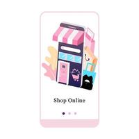 Vector illustration of online store promotion, e-commerce, and add to chart on the onboarding app screen and web concept. Interface Online Shopping UX, UI GUI screen template for smart phone or web.