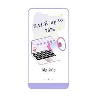 Vector illustration of Big sale, Special Gifts and Best Discount on the onboarding app screen and web concept. Modern interface onboard UX, UI GUI screen template for smart phone or web site banner.