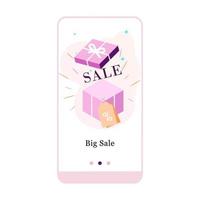 Vector illustration of Big sale, Special Gifts and Best Discount on the onboarding app screen and web concept. Modern interface onboard UX, UI GUI screen template for smart phone or web site banner.