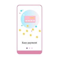 E-payment mobile app page onboarding screen. Application design for Easy Payment, Payout, Credit Card, Loan Payment, and Point Accumulation. UI on boarding screens mobile template vector illustration.