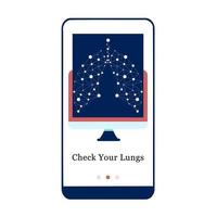 Application design for Lungs Checkup, Lungs Health Care, Pulmonology Fluorographic Examination. UI onboarding screen design. Onboard mobile app template page. Modern flat vector illustration.