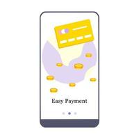 E-payment mobile app page onboarding screen. Application design for Easy Payment, Payout, Credit Card, Loan Payment, and Point Accumulation. UI on boarding screens mobile template vector illustration.