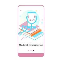 Application design for Online Medical Examination, Online Consultation, Online Diagnosis. UI onboarding screen design. 3D isometric onboard mobile app template page. Modern flat vector illustration.