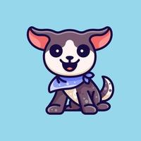 lindo perro con bandana para personaje, icono, logotipo, pegatina e ilustración vector