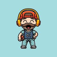 lindo jugador de baloncesto con auriculares para personaje, pegatina e ilustración. vector