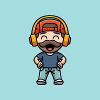 CUTE BEARD MAN WITH HEADPHONE FOR CHARACTER, ICO, LOGO AND ILLUSTRATION. vector