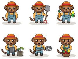 Vector illustration of Monkey farmer cartoon.