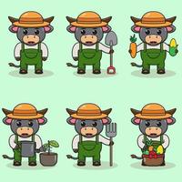 Ilustración vectorial de dibujos animados de granjero de búfalo. vector