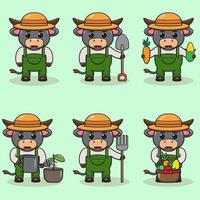 Vector illustration of Buffalo farmer cartoon.