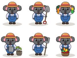 Vector illustration of Koala farmer cartoon.