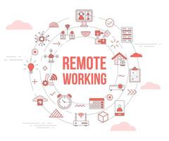 remote working concept with icon set template banner and circle round shape vector