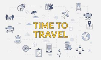 time to travel concept with icon set with big word or text on center vector