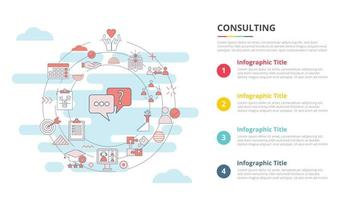 concepto de consultoría para banner de plantilla infográfica con información de lista de cuatro puntos vector