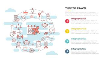 Tiempo para viajar concepto para banner de plantilla infográfica con información de lista de cuatro puntos vector