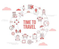 time to travel concept with icon set template banner and circle round shape vector