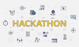 concepto de hackathon con conjunto de iconos con gran palabra o texto en el centro vector