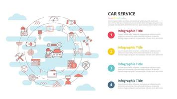 concepto de servicios de automóvil para banner de plantilla infográfica con información de lista de cuatro puntos vector