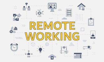 remote working concept with icon set with big word or text on center vector