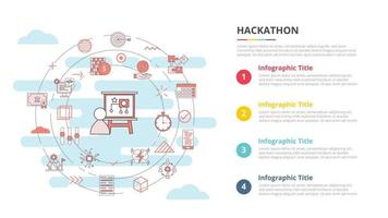 concepto de hackathon para banner de plantilla infográfica con información de lista de cuatro puntos vector