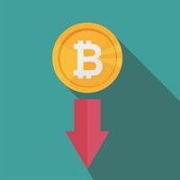 Bitcoin index rating go down on exchange market. red arrow vector