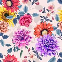 Patrón transparente colorido elegante con ilustración de diseño floral botánico.