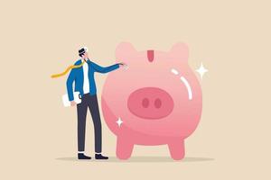 Financial checkup analyze growing wealth, debt or expense, diagnose money problem, wealth planning or investment advisor concept, smart businessman with doctor stethoscope to check piggy bank saving. vector