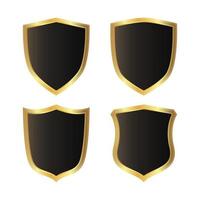 Golden shield set. Security badges sign and symbol. vector