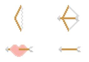 a collection of heart and arrow illustrations in pixel style vector