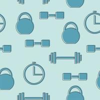 seamless pattern with gym icons - blue background vector